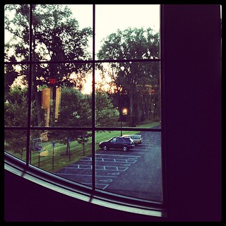 Through the round window #goodmorning #sunrise #summer #atwork #ohio #nwohio #toledo #sylvania #volvo4life #volvousa #instavolvo #volvo240 #boxybutnice