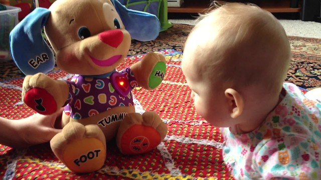 Zoe playing with Music Bear for first time
