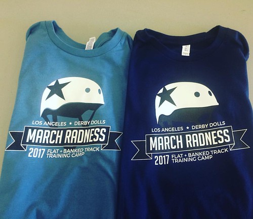 Printing these for @laderbydolls March Radness camp! 💙 #marchradness #marchmadness #women #rollerderby #rollerderbylife #rollerderbygirls #derbydolls #laderbydolls #camp #fun #skate #skaters #skating #bankedtrack #screenprinting #rudechix | by Rudechix