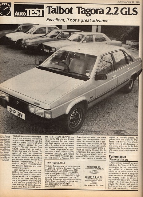 Talbot Tagora 2.2 GLS Road Test 1981 (1)