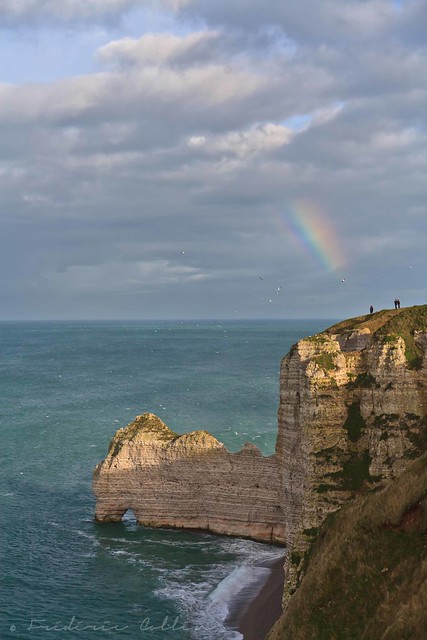 Etretat cliffs with a small rainbow