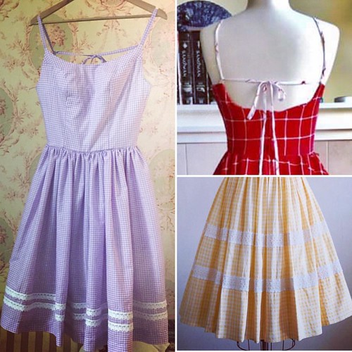 Inspiration and translation 💜❤️💛 #b6453 #b6453sewalong #butterick6453 #patternsbygertie #rockabilly #seamstress #dressmaker #sewretro #sewaddict #sew #sewing #sundress #springwardrobe #purplegingham #rockabilly #pinupstyle | by thejennigirl