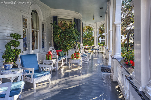 morning hours on Two Meeting Street Inn's porch