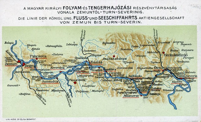 Baziaș  Romania. Postcard from Austro Hungarian times Danube map