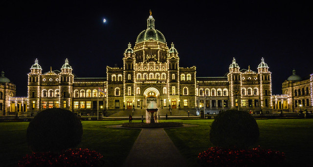 The Night Lights of the British Columbia Parliament Building - Victoria BC Canada