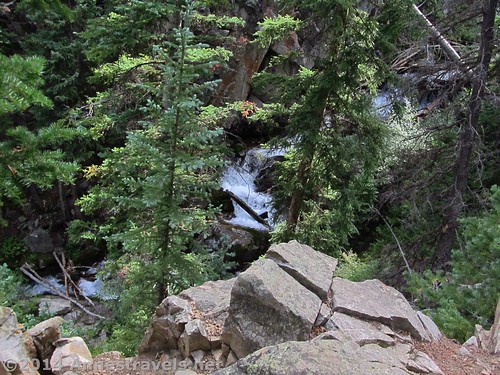 Small falls in Pine Creek along the Cathedral Lake Trail, White River National Forest, Colorado