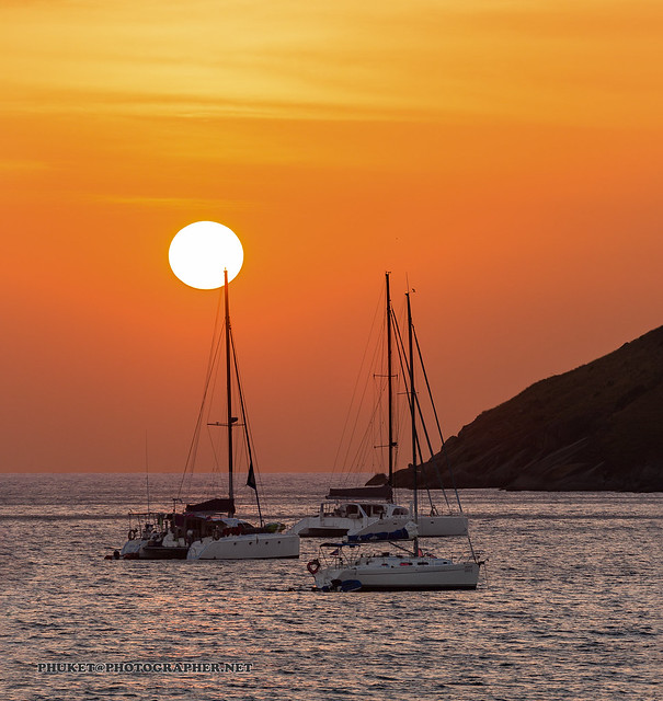 Sunset on the beacn with yachts and catamarans. Phuket              AD4A5565s
