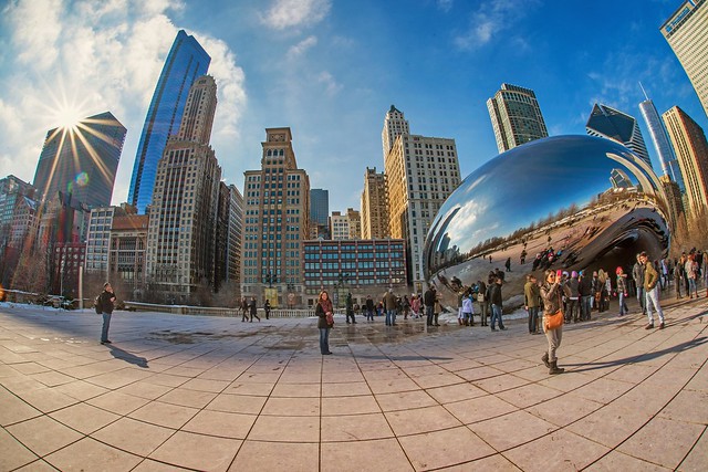 A sunflare at the bean at Cloud Gate in Chicago HDR