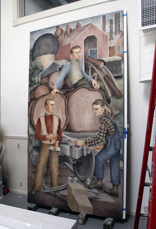 Thomas Laman TRAP program murals in restoration artist Anne Rosenthal's studio
