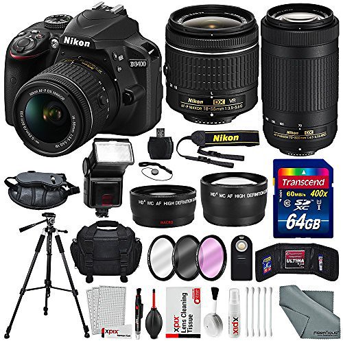 Reviews of Nikon D3400 with AF-P DX NIKKOR 18-55mm f/3.5-5.6G VR + Nikon AF-P DX NIKKOR 70-300mm f/4.5-6.3G ED Lens + 64GB, Deluxe Accessory Bundle and Xpix Cleaning Accessories