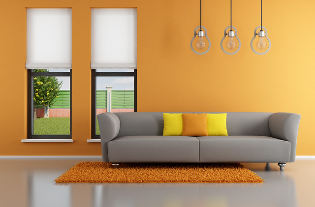 Minimalist orange  living room