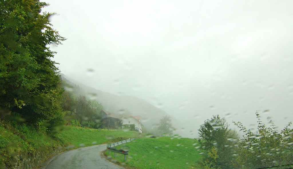 Slovenia - rainy, foggy mountain road