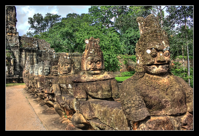 Siem Reap K - Angkor Thom south Gateway demons balustrade
