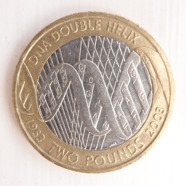 British £2 coin: DNA, double helix