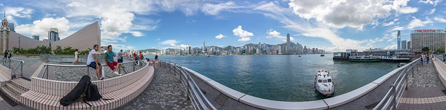 香港尖沙咀海濱長廊維多利亞港全景 Victoria Harbour Panorama from Tsim Sha Tsui Promenade, Hong Kong / SML.20130808.6D.25746-SML.20130808.6D.25757-Pano.i12.360x95