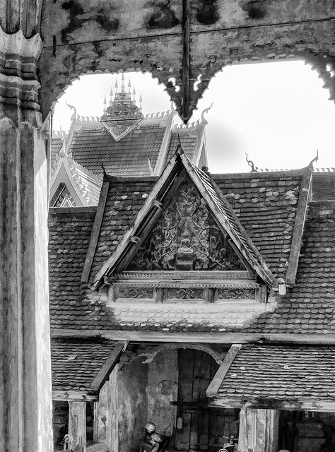 Rooftops of Wat Si Saket Buddhist temple in Vientiane, Laos