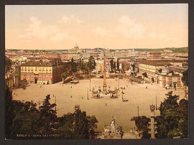 1890. Panorama from the Pincian in Rome, Italy.
