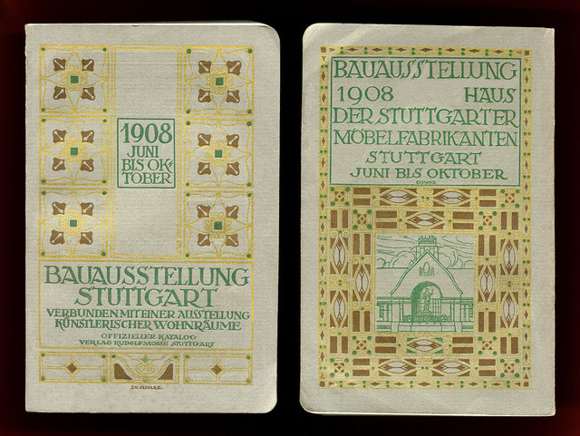 Vorder und Rückseite des Kataloges der würtenbergischen Bauausstellung 1908 in Stuttgart