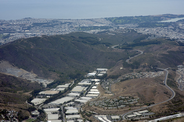 Aerial view of Brisbane and San Bruno Mountain, San Bruno Mountain State Park, San Mateo County,  California