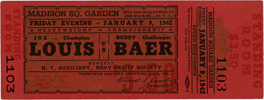 Joe Lewis vs Buddy Baer | Buddy Baer, Ticket Stub 1942-01-09… | Flickr