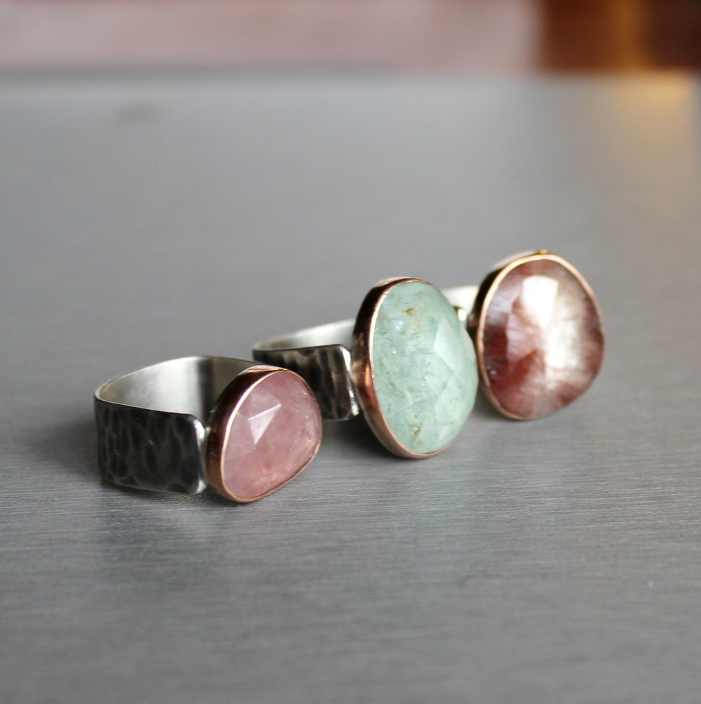 new rings | 18 kt rose gold bezels, sterling. pink sapphire,… | Flickr