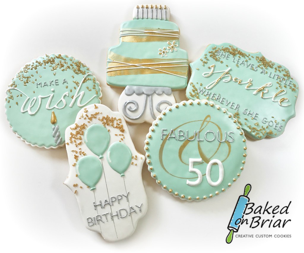 Mint & gold 50th Birthday cookies