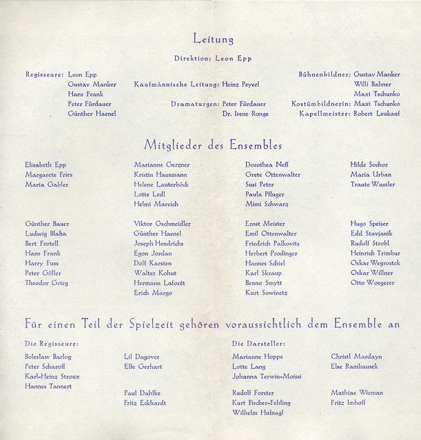Programmheft des Volkstheater Wien 1956/57 Ensemble