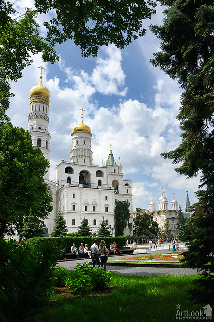 Architectural Ensemble of Moscow Kremlin Framed with Trees