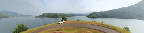 road blue trees sky people panorama mountain green nature water car clouds turn landscape dam nira deoghar warandha