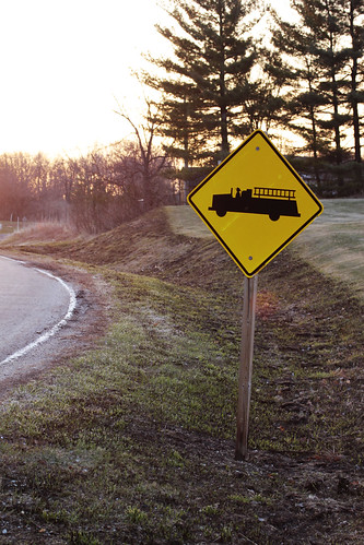 road yellow sunrise firetruck caution roadsign curve trafficsigns cautionsigns 365daysincolour