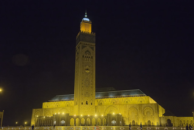 Hassan II mosque at night