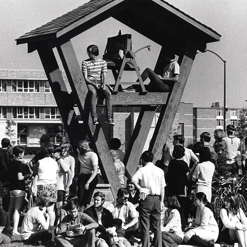 These warmer temps are taking us back to sunny days, spending time outside with friends and hanging out on the Victory Bell in 1971! #TBT