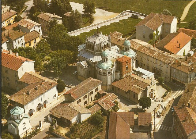 aerial shot of church and surrounds