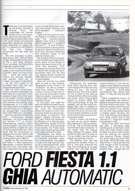 Ford Fiesta 1.1 Ghia Automatic CVT Brief Road Test 1987 (2)