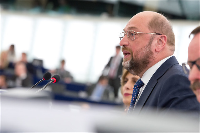 Martin Schulz, Parliament President, takes the floor during the plenary session of the 2009-2014 European Parliament