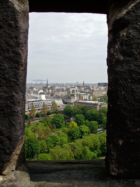 View from Edinburgh Castle to the sea and Leith frame