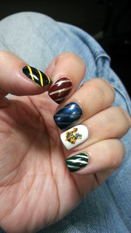 harry potter nail art, i know blue/bronze is ravenclaw colo…