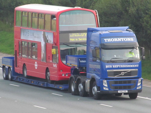 Thorntons (Bus Refurbishment) Volvo Lowloader on A1 at Fairburn