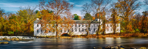 autumn trees panorama reflection building tower fall mill water architecture creek river landscape flow scenery rocks stream stitch scenic panoramic historic cupola delaware wilmington hdr highdynamicrange rockford brandywine walkersmill neutraldensity simsville bigwhitemill siddallsmill