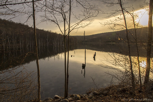 smack53 westmilford newjersey monksvillereservoir reservoir lake water reflections sunrise early morning earlymorning cloudy mountains spring springtime nikon d3100 nikond3100 scenic scenery paintedsky