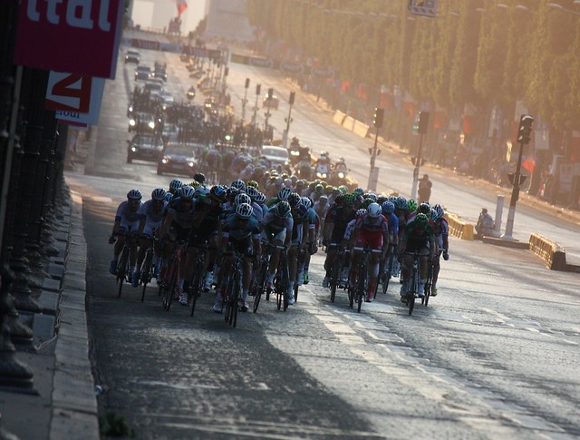 Tour de France peloton on the Champs Elysees
