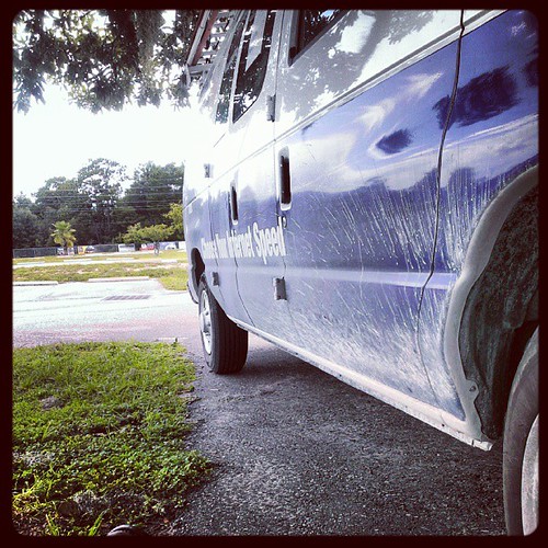 #Filthy #workvan in a shady spot for lunch and a Cohiba. #cableguy #cablelife | by prmiller71