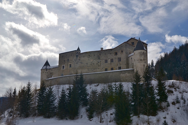 The medieval castle of Nauders on the Reschenpass road, West Tyrol, Austria.