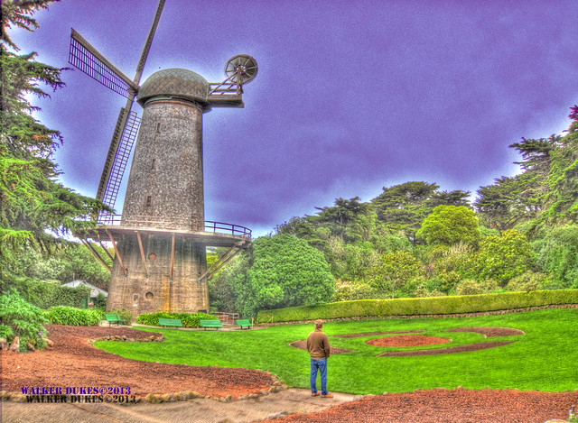 Golden Gate Park Windmill with Purple Sky, HDR