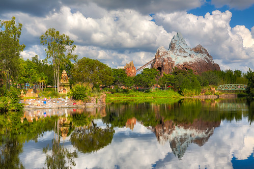 mountain lake reflection expedition animal clouds ride kingdom disney rollercoaster wdw yeti everest hdr fav25