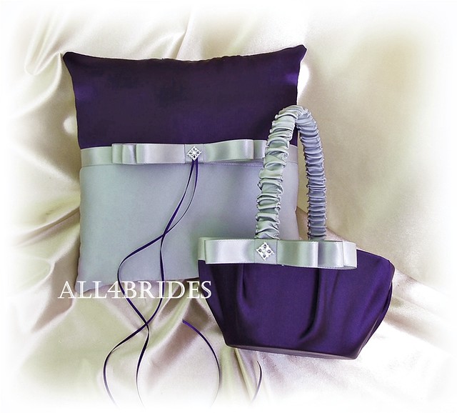 Lapis and grey wedding pillow and basket