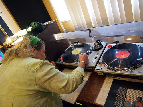 Elizabeth Meneray with her vinyl records.