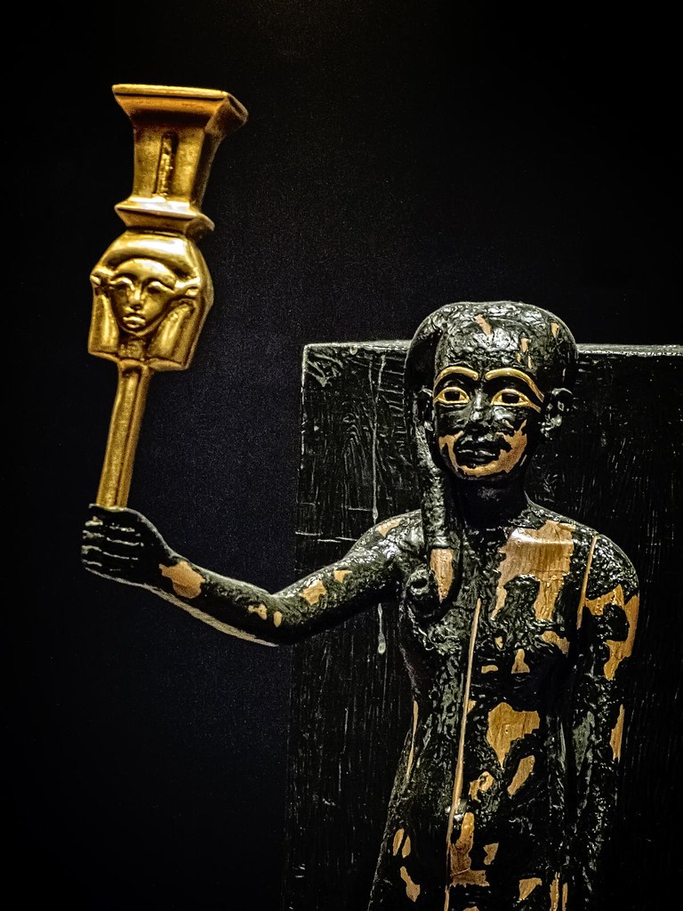 Closeup of Figure of Tutankhamun as the god Ihi with sistrum New Kingdom 18th Dynasty Egypt 1332-1323 BCE
