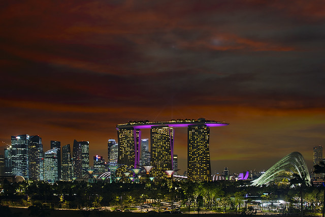Singapore Skyline View From Marina Barrage After Sunset