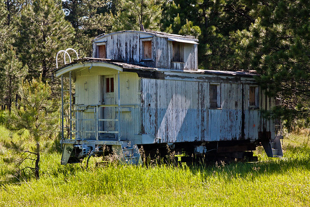 Abandoned Wooden Caboose in South Dakota